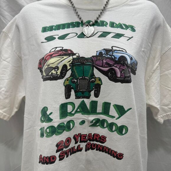Vintage 2000 British Car Days Rally Graphic Tee Size L Cars Racing - Picture 3 of 6